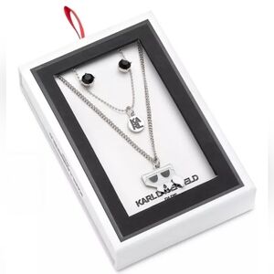 Karl Lagerfeld Silver-Tone Layered Necklace Set with Black Accents